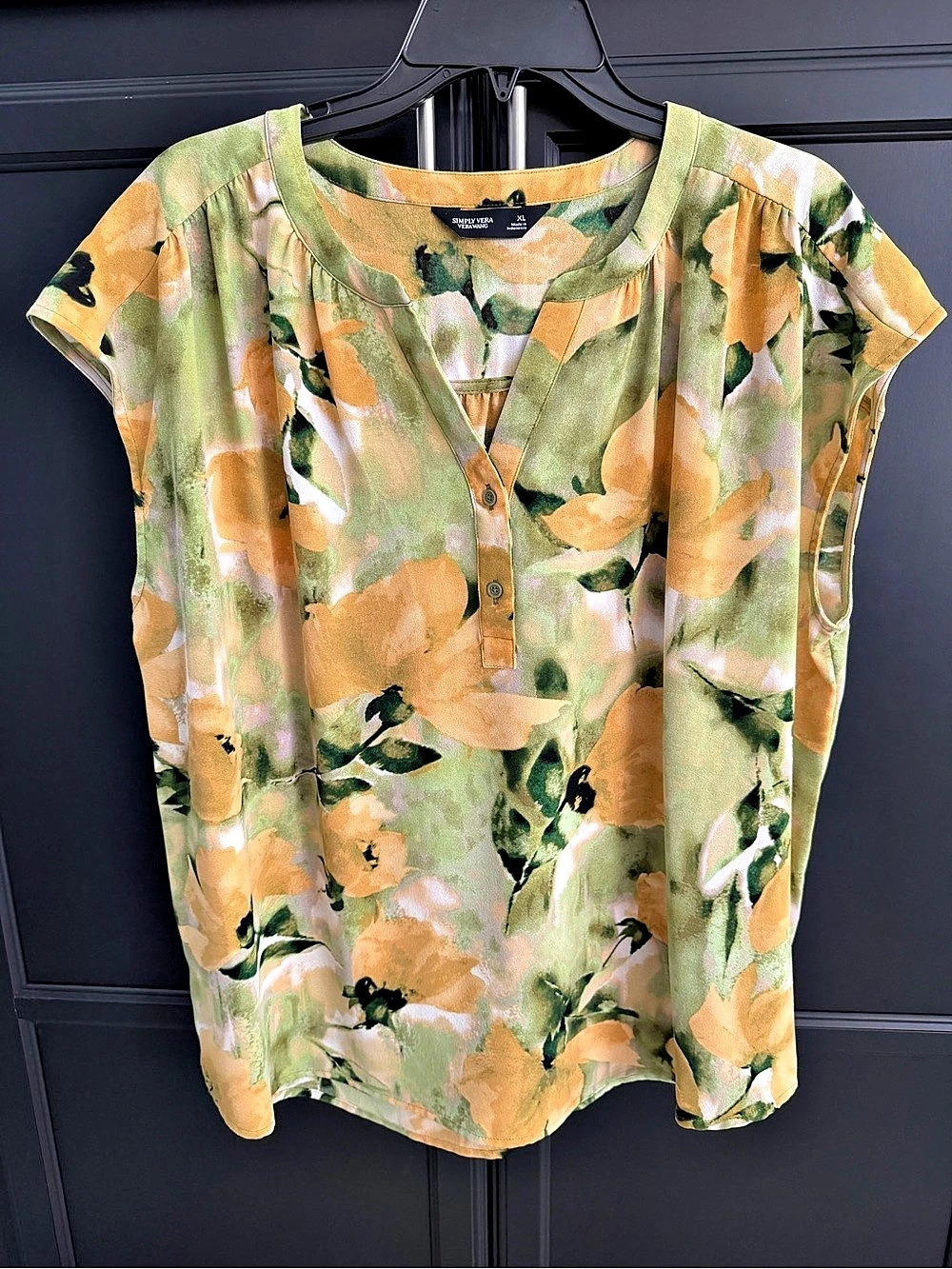 Simply Vera Wang Floral Blouse in Green & Orange Size XL Like New